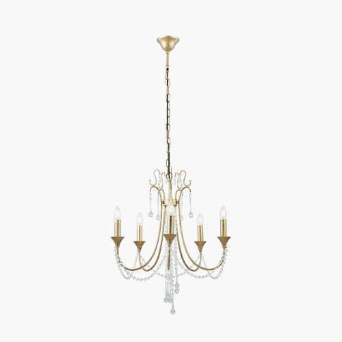 Pacific Lifestyle Belle Antique Silver Leaf Metal And Beaded 5 Light Chandelier Pendant