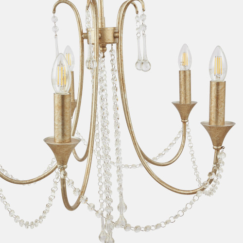 Pacific Lifestyle Belle Antique Silver Leaf Metal And Beaded 5 Light Chandelier Pendant