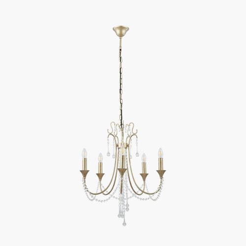 pacific lifestyle Belle Antique Silver Leaf Metal and Beaded 5 Light Chandelier Pendant