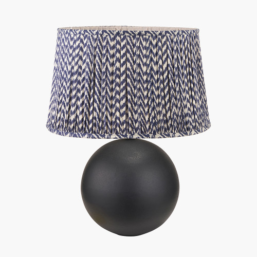 pacific lifestyle Benio Matt Black Metal Spherical Table Lamp Base with Vienna 35cm Blue Chevron Mushroom Pleat Lampshade
