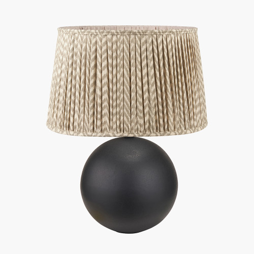 pacific lifestyle Benio Matt Black Metal Spherical Table Lamp Base with Vienna 35cm Taupe Chevron Mushroom Pleat Lampshade