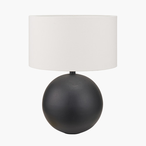 pacific lifestyle Benio Matt Black Metal Spherical Table Lamp Base with Henry 35cm White Handloom Cylinder Lampshade