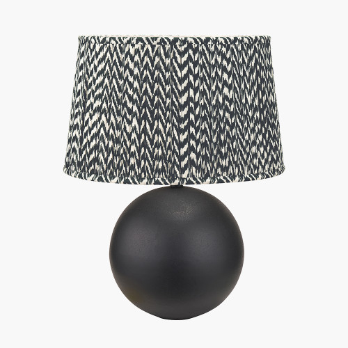 pacific lifestyle Benio Matt Black Metal Spherical Table Lamp Base with Vienna 35cm Black Chevron Mushroom Pleat Lampshade