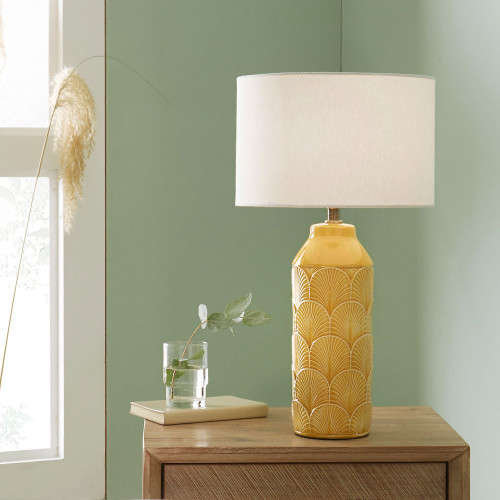 Pacific Lifestyle Bethan Embossed Mustard Ceramic Table Lamp