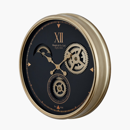 Pacific Lifestyle Black And Champagne Metal Working Cog Wall Clock
