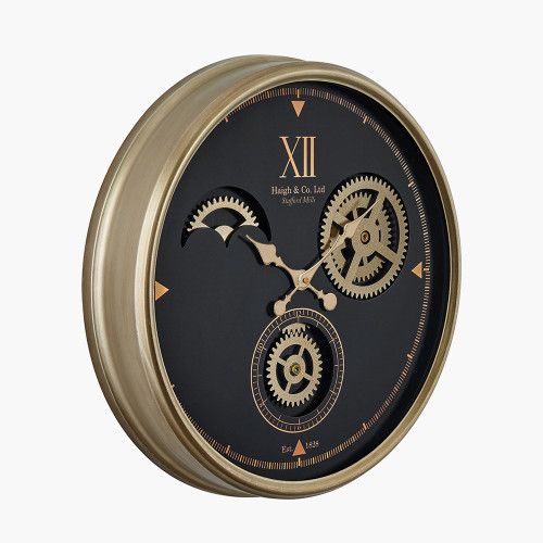 Pacific Lifestyle Black And Champagne Metal Working Cog Wall Clock