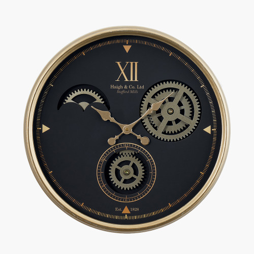 pacific lifestyle Black and Champagne Metal Working Cog Wall Clock