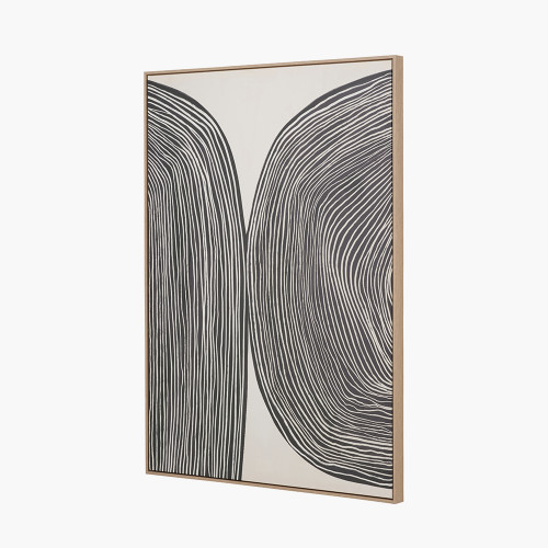 Pacific Lifestyle Black And Cream Abstract Canvas With Natural Frame