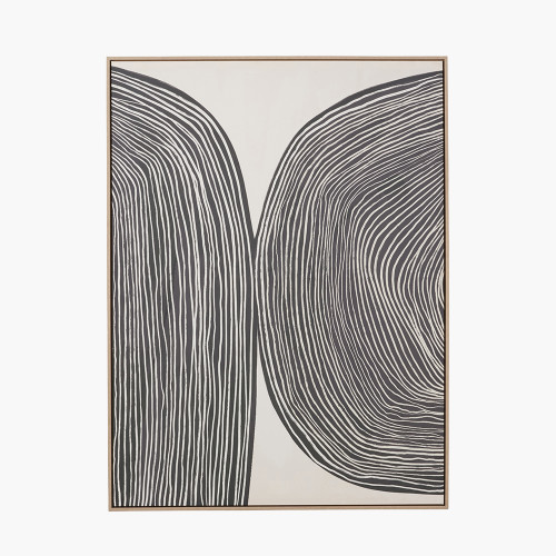 pacific lifestyle Black and Cream Abstract Canvas with Natural Frame