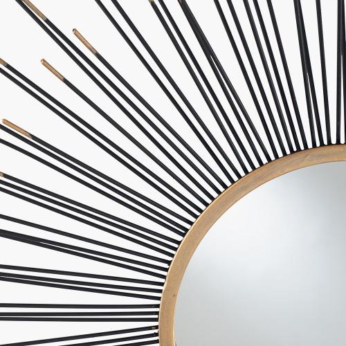 Pacific Lifestyle Black And Gold Metal Starburst Design Round Wall Mirror