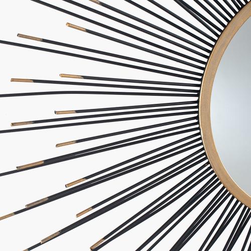 Pacific Lifestyle Black And Gold Metal Starburst Design Round Wall Mirror