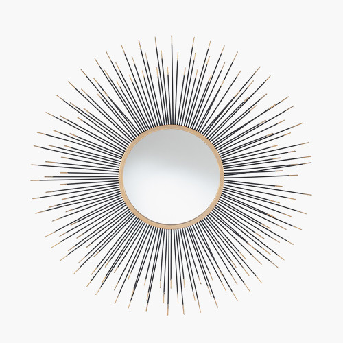 pacific lifestyle Black and Gold Metal Starburst Design Round Wall Mirror