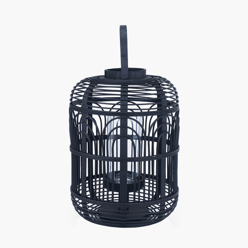 Pacific Lifestyle Black Bamboo And Glass Lantern Large