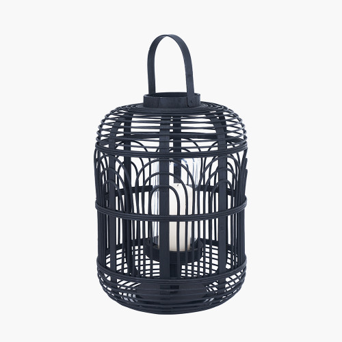 Pacific Lifestyle Black Bamboo And Glass Lantern Large