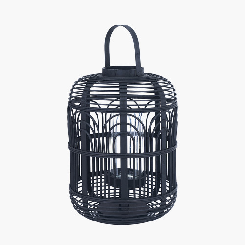 Pacific Lifestyle Black Bamboo And Glass Lantern Large