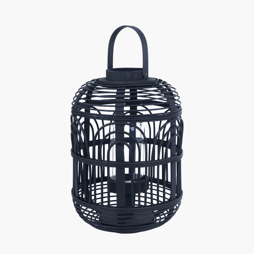 Pacific Lifestyle Black Bamboo And Glass Lantern Small
