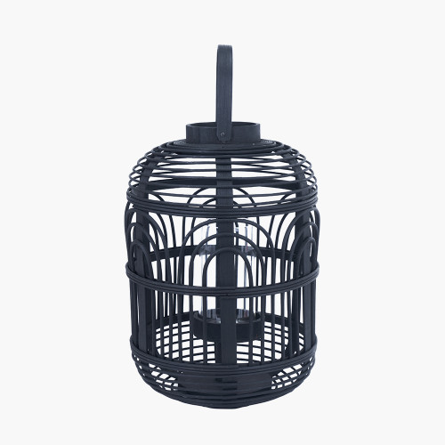 Pacific Lifestyle Black Bamboo And Glass Lantern Small