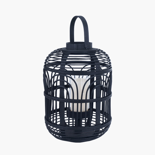 Pacific Lifestyle Black Bamboo And Glass Lantern Small