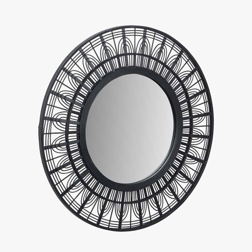 Pacific Lifestyle Black Bamboo Frame Round Wall Mirror