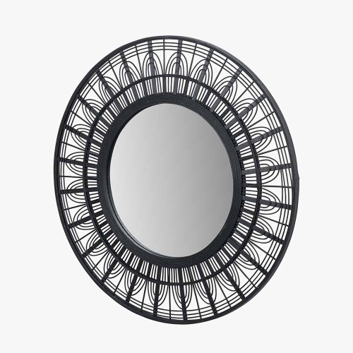 Pacific Lifestyle Black Bamboo Frame Round Wall Mirror