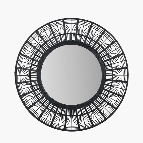 pacific lifestyle Black Bamboo Frame Round Wall Mirror