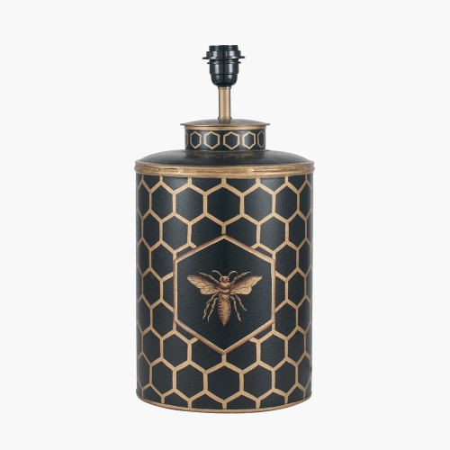 Pacific Lifestyle Black Honeycomb Hand Painted Metal Table Lamp Base With Harry 45cm Taupe Cotton Mix Cylinder Lampshade