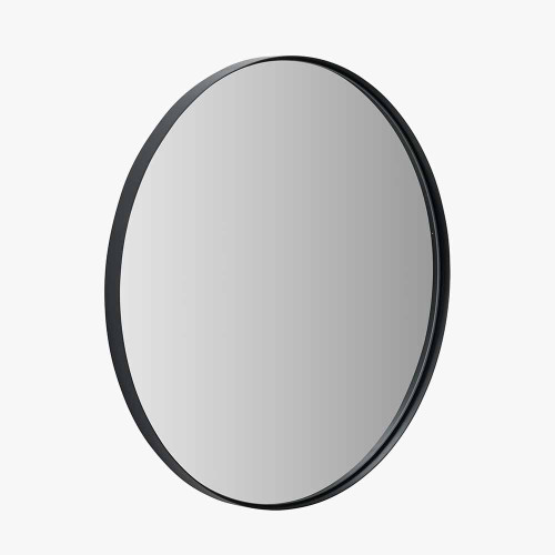 Pacific Lifestyle Black Metal Slim Frame Round Wall Mirror Large