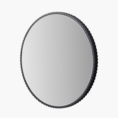 Pacific Lifestyle Black Metal Textured Edged Round Wall Mirror