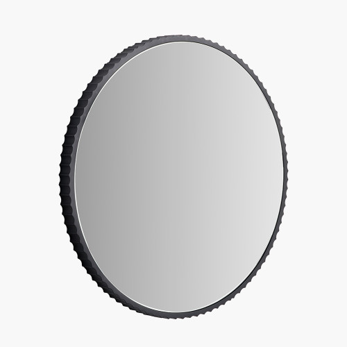 Pacific Lifestyle Black Metal Textured Edged Round Wall Mirror