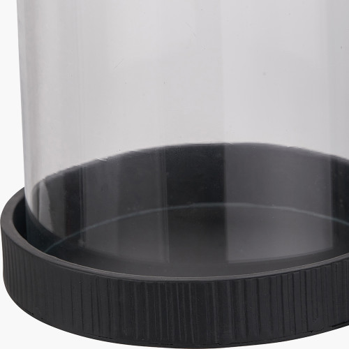 Pacific Lifestyle Black Ribbed Metal And Clear Glass Hurricane Large