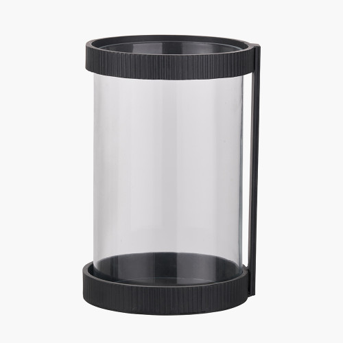 pacific lifestyle Black Ribbed Metal and Clear Glass Hurricane