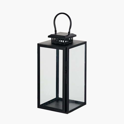 Pacific Lifestyle Black Stainless Steel And Glass Medium Rectangular Lantern