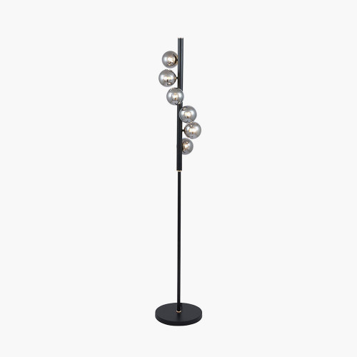 Pacific Lifestyle Blair Smoke Glass Ball And Black Metal Floor Lamp