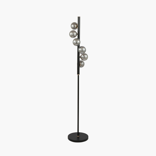 pacific lifestyle Blair Smoke Glass Ball and Black Metal Floor Lamp