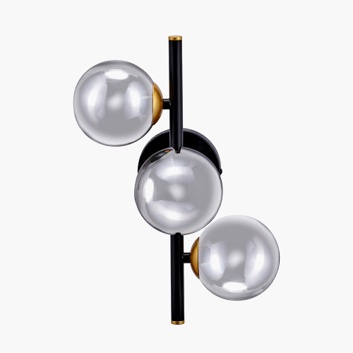 pacific lifestyle Blair Smoke Glass Ball and Black Metal Wall Light