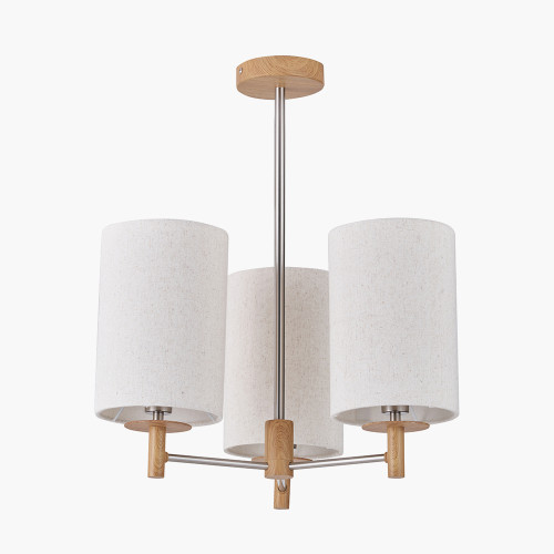 Pacific Lifestyle Bonham Natural Wood Veneer And Silver Metal 3 Light Pendant