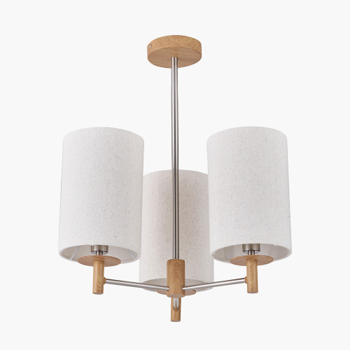 Pacific Lifestyle Bonham Natural Wood Veneer And Silver Metal 3 Light Pendant