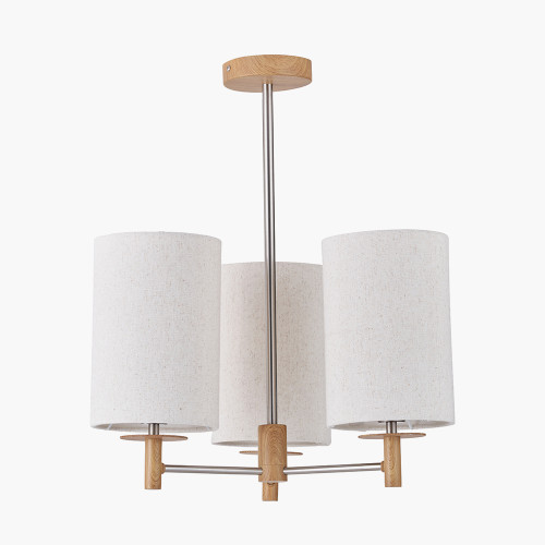 pacific lifestyle Bonham Natural Wood Veneer and Silver Metal 3 Light Pendant