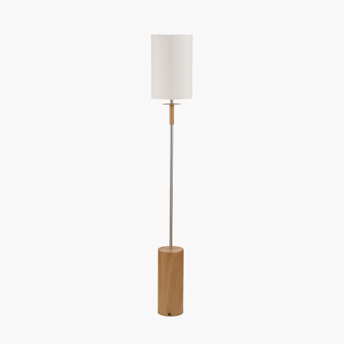 Pacific Lifestyle Bonham Natural Wood Veneer And Silver Metal Floor Lamp