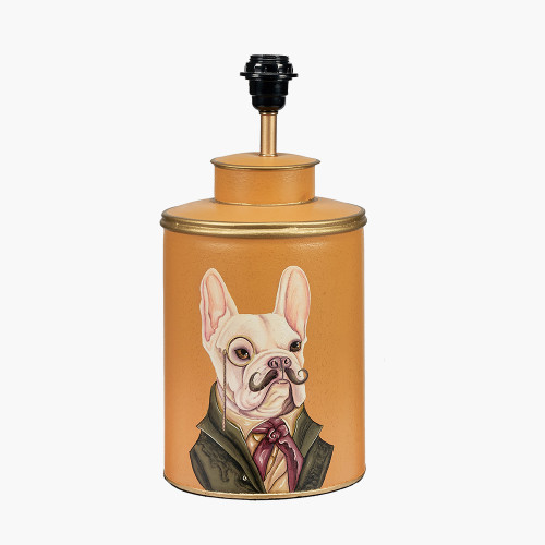 Pacific Lifestyle Boston Terrier Mustard Hand Painted Metal Table Lamp Base With Harry 35cm Black Cotton Mix Cylinder Lampshade