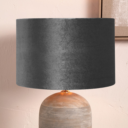 Pacific Lifestyle Bow 30cm Slate Velvet Cylinder Lampshade