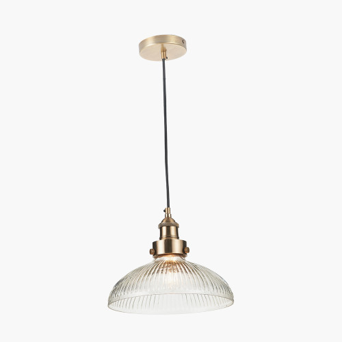 Pacific Lifestyle Bowery Large Ribbed Glass With Antique Brass Fitting Elec Pendant