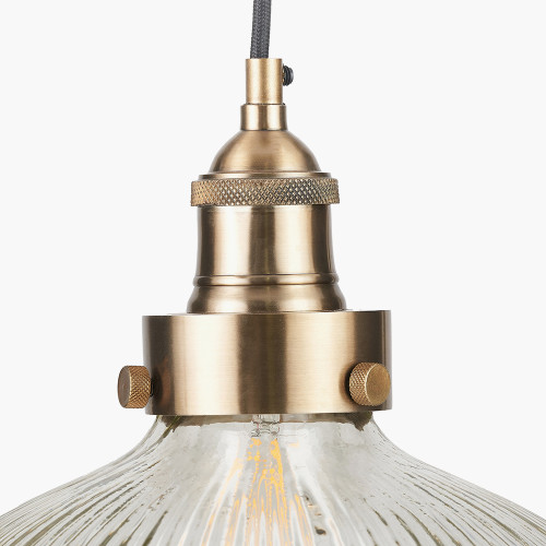 Pacific Lifestyle Bowery Large Ribbed Glass With Antique Brass Fitting Elec Pendant