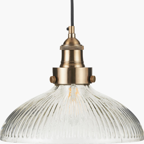 Pacific Lifestyle Bowery Large Ribbed Glass With Antique Brass Fitting Elec Pendant