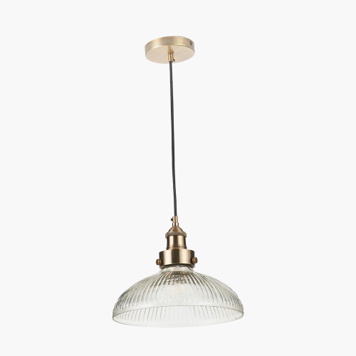 pacific lifestyle Bowery Large Ribbed Glass with Antique Brass Fitting Elec Pendant