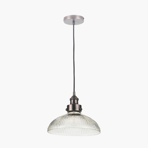 Pacific Lifestyle Bowery Large Ribbed Glass With Antique Bronze Fitting Elec Pendant