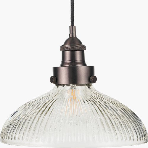 Pacific Lifestyle Bowery Large Ribbed Glass With Antique Bronze Fitting Elec Pendant