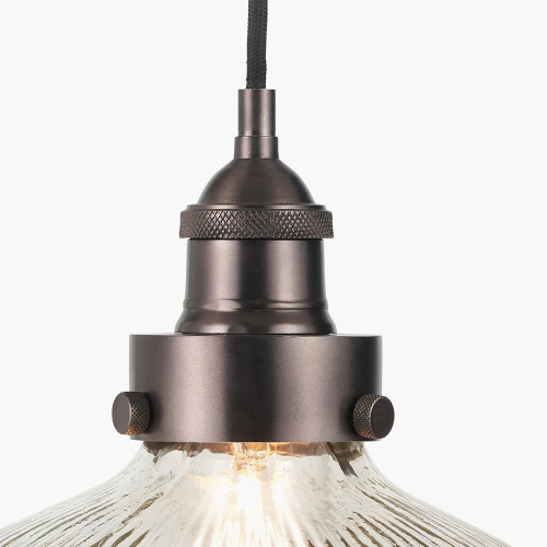 Pacific Lifestyle Bowery Large Ribbed Glass With Antique Bronze Fitting Elec Pendant