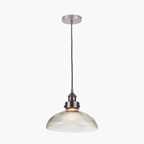pacific lifestyle Bowery Large Ribbed Glass with Antique Bronze Fitting Elec Pendant