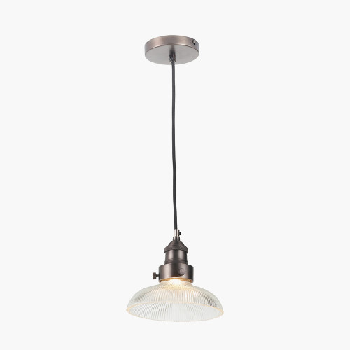 Pacific Lifestyle Bowery Ribbed Glass With Antique Bronze Fitting Elec Pendant